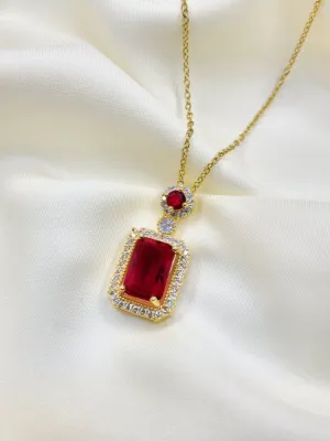 4pcs/Set Red Square & Rhinestone Necklace Set